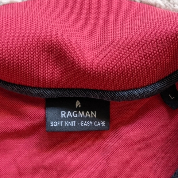 Ragman Polo Shirt Men’s Large Red Collar Short Sleeve - Picture 3 of 3